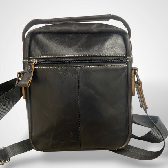 Bull Captain Men Crossbody Bag Distressed Brown Genuine Leather Adjustable Strap - Picture 4 of 8